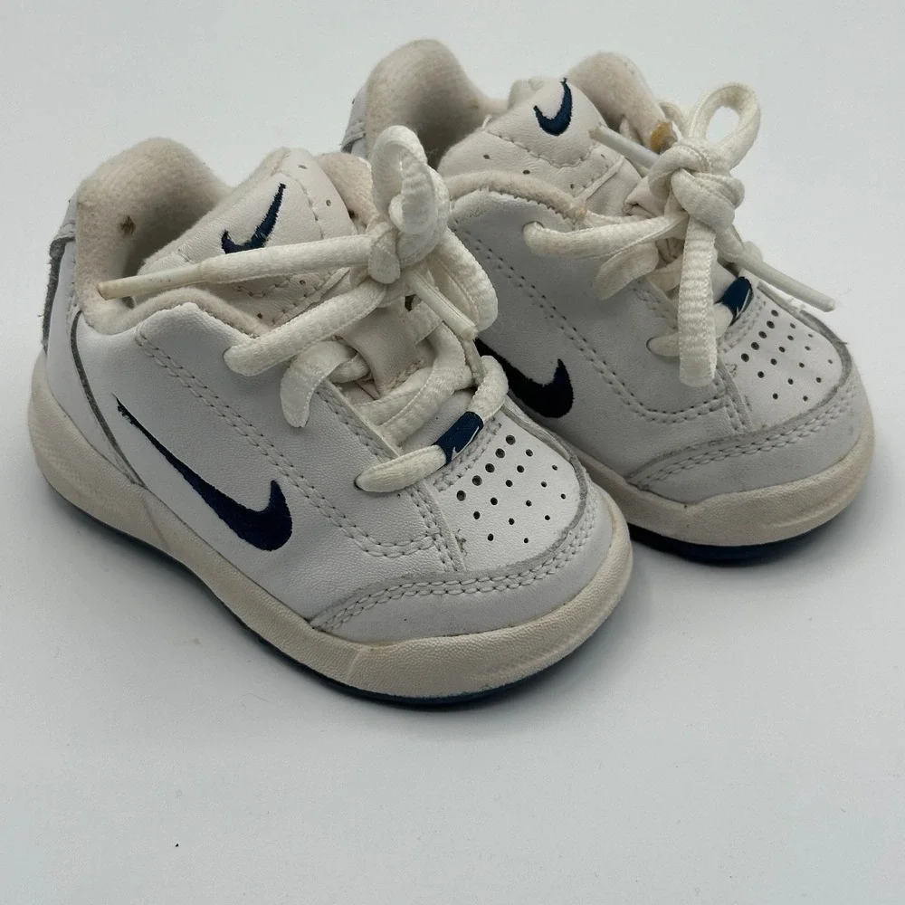 Vintage Y2K Nike Play Toddler Shoes White Navy Logo Lace Up Sneakers Size‎ 2C